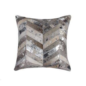 Natural Home Decor Torino Chevron Cowhide Pillow | 1-Piece | Grey & silver